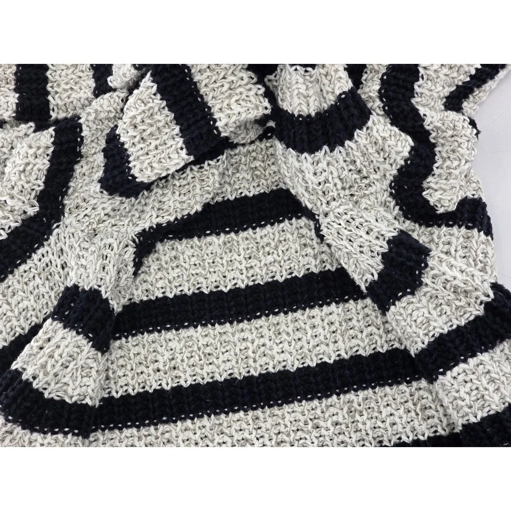 H&M Chunky Knit Sweater Women's Black Off-White Striped Loose Fit Pullover- L‎